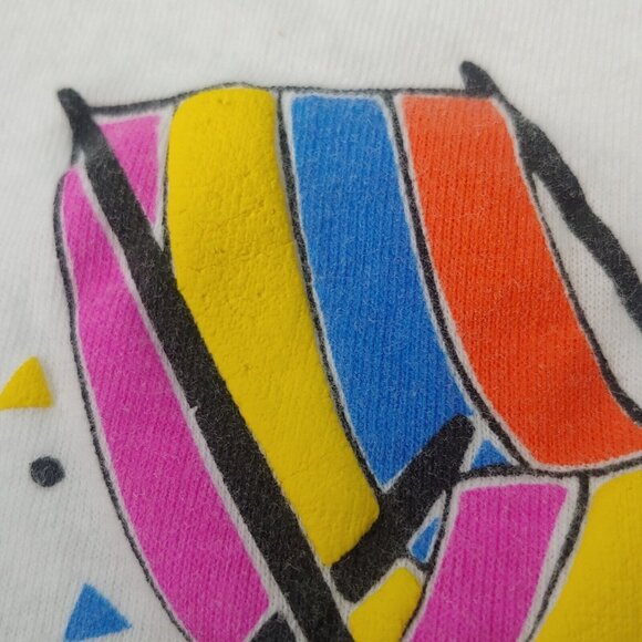 Vintage Single Stitch Beach XL T Shirt White Neon Puffy Graphic Sail Sun Palms - Picture 5 of 12